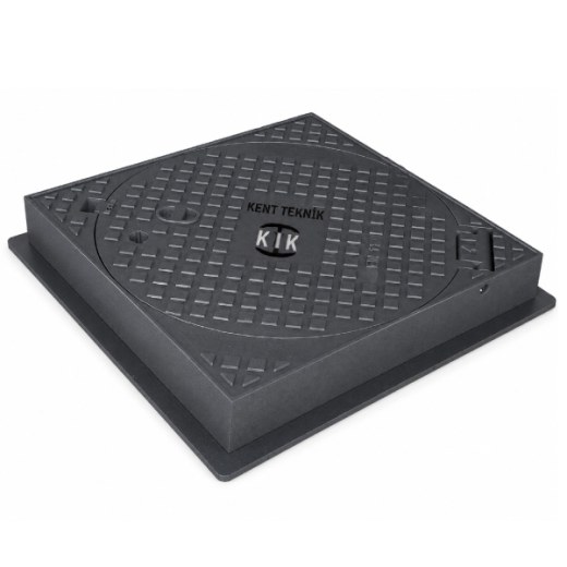 Döküm Kare Çerçeveli Yuvarlak Rögar Kapağı Takımı Ø600 mm (kare çerçeve) C250 (DKT-600-C5) - Döküm Rögar Kapakları