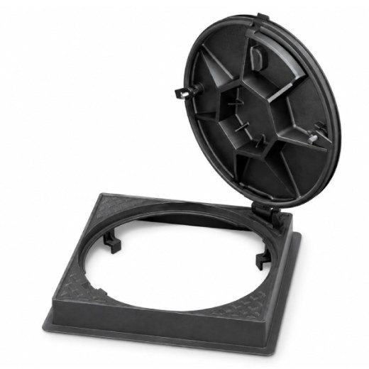Döküm Kare Çerçeveli Yuvarlak Rögar Kapağı Takımı Ø600 mm (kare çerçeve) D400 (DKT-600-D6) - Döküm Rögar Kapakları