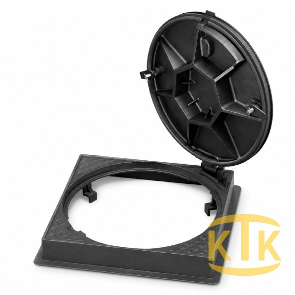 Döküm Kare Çerçeveli Yuvarlak Rögar Kapağı Takımı Ø600 mm (kare çerçeve) D400 (DKT-600-D6) - Döküm Rögar Kapakları