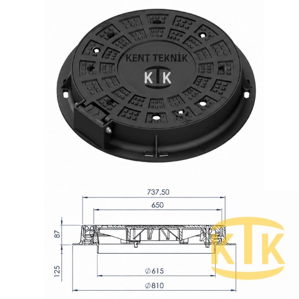 Döküm Rögar Kapağı Takımı Ø600 mm 180° Yuvarlak (DKT.600-B)