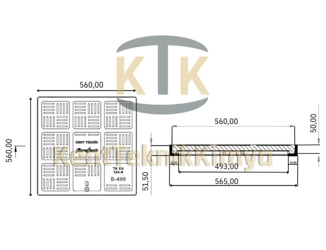 Kompozit Kare Rögar Kapağı Takımı 560x560 mm - Rögar Kapak