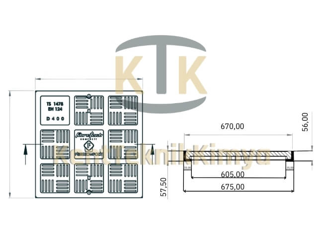 Kompozit Kare Rögar Kapağı Takımı 670x670 mm - Rögar Kapak
