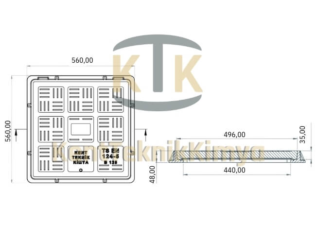 Kompozit Kare Rögar Kapağı Takımı 500x500 mm - Rögar Kapak