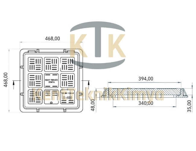 Kompozit Kare Rögar Kapağı Takımı 400x400 mm - Rögar Kapak