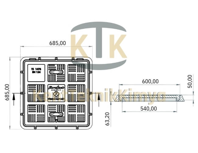 Kompozit Kare Rögar Kapağı Takımı 600x600 mm - Rögar Kapak