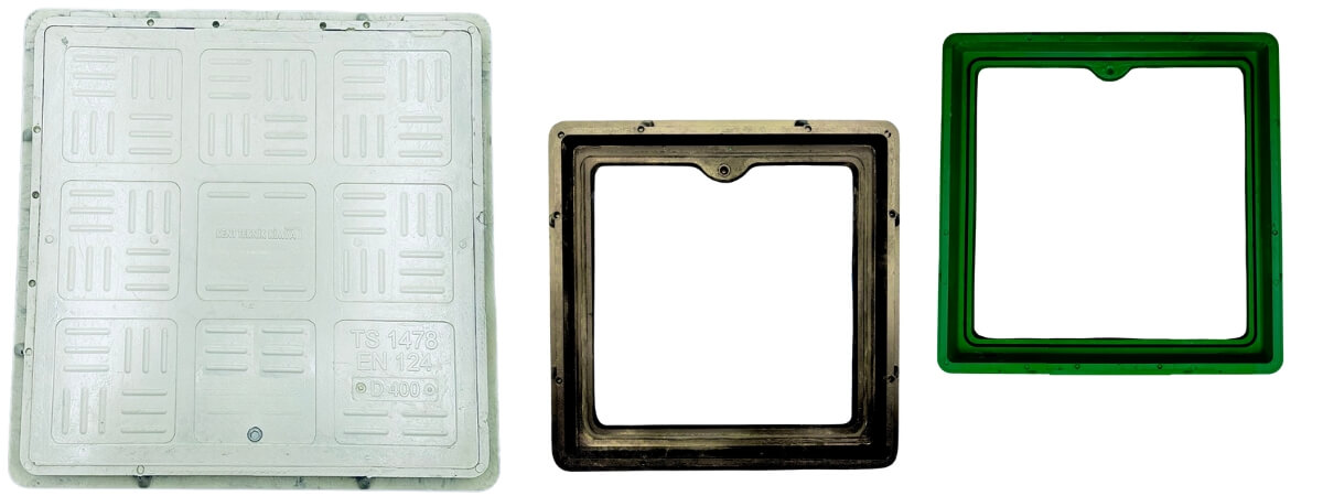 Kompozit Kare Rögar Kapağı Takımı 400x400 mm C250 - Kompozit Kare Rögar Kapakları